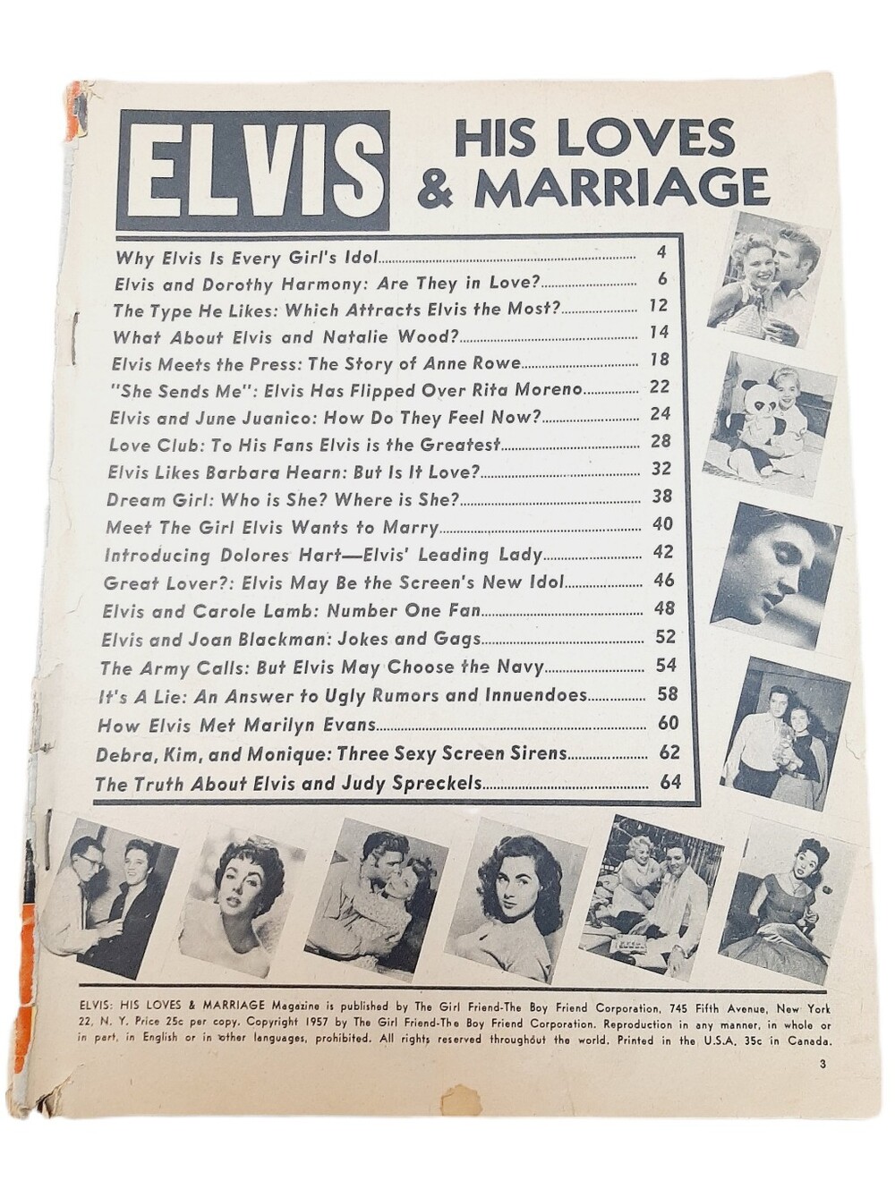 ELVIS: His Loves & Marriage 1957 Vintage Magazine Elvis Presley relationships...